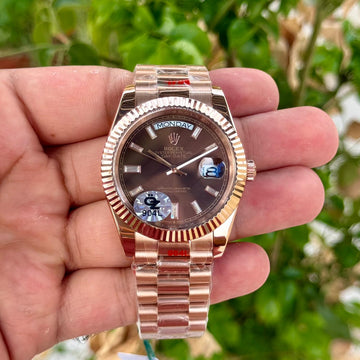 Rolex Day Date Rose Gold Chocolate Dial Diamond Initials Semi ETA Quality