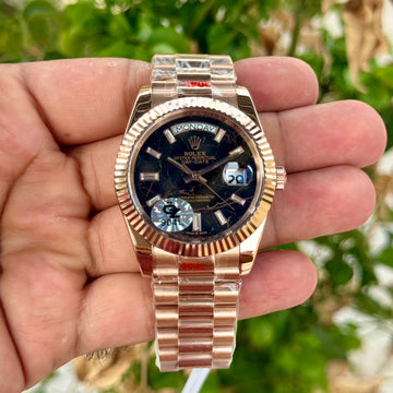 Rolex Day Date Rose Gold Chocolate Dial Diamond Initials Semi ETA Quality