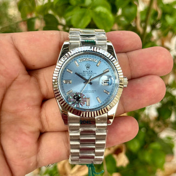 Rolex Day Date Silver Ice Blue Dial Diamond Initials Semi ETA Quality