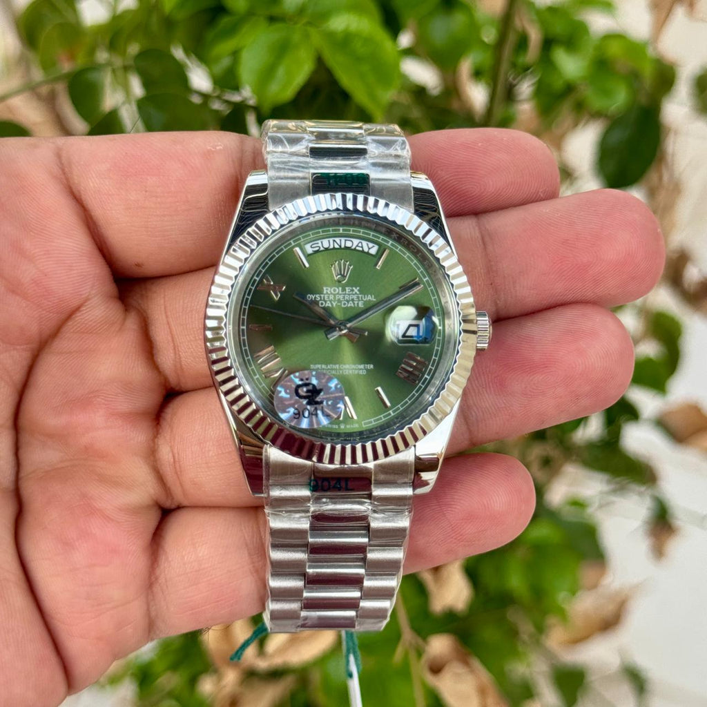 Rolex Day Date Silver Green Dial Roman Number Semi ETA Quality