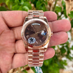 Rolex Day Date Rose Gold Chocolate Dial Roman Number Semi ETA Quality