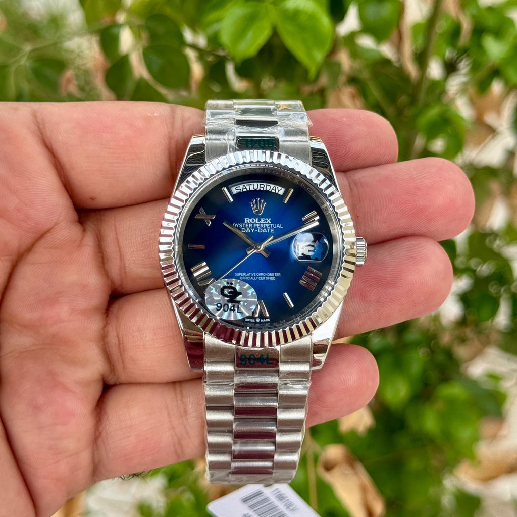 Rolex Day Date Silver Omber Blue Dial Roman Number Semi ETA Quality