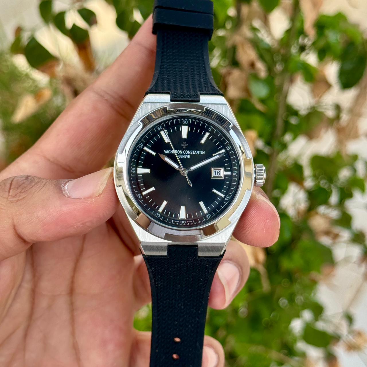 Vacheron Constantin Overseas Black Silver Silicon Strap