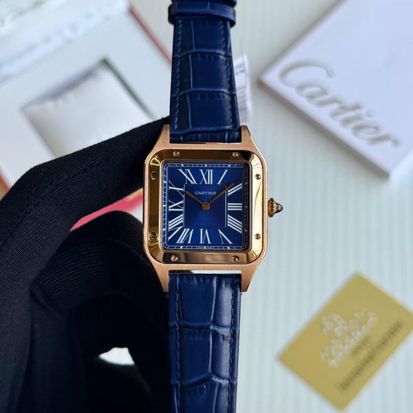 Cartier Santos Dumont Bronze Dial Leather Strap Watch
