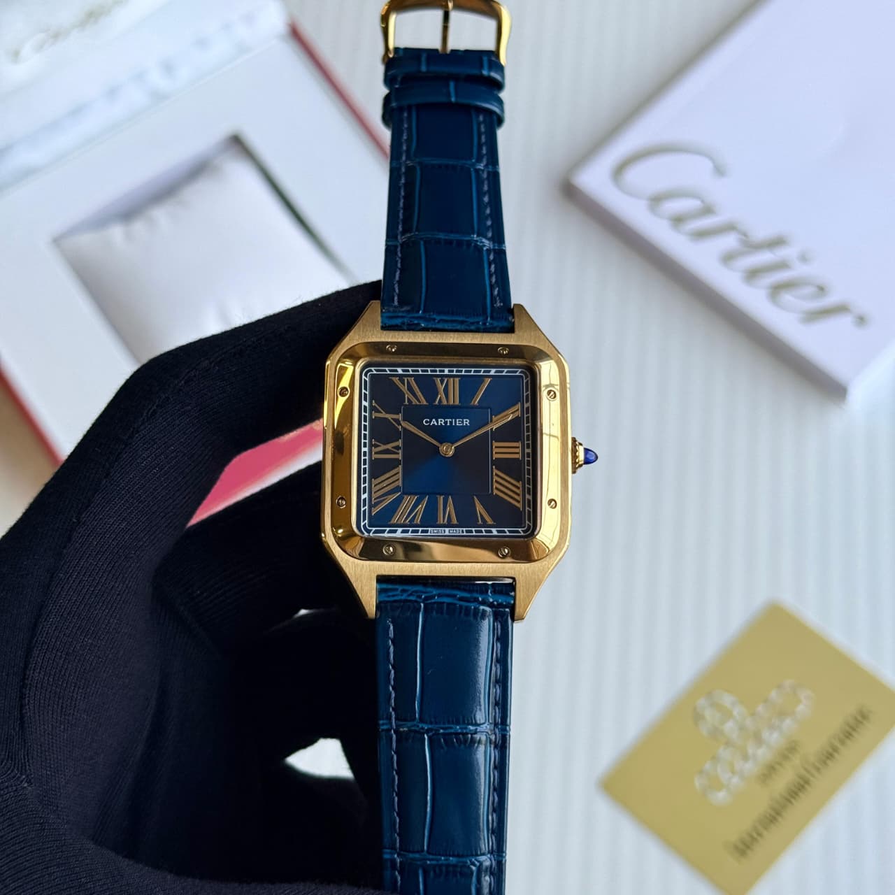 Cartier Santos Dumont Bronze Dial Leather Strap Watch