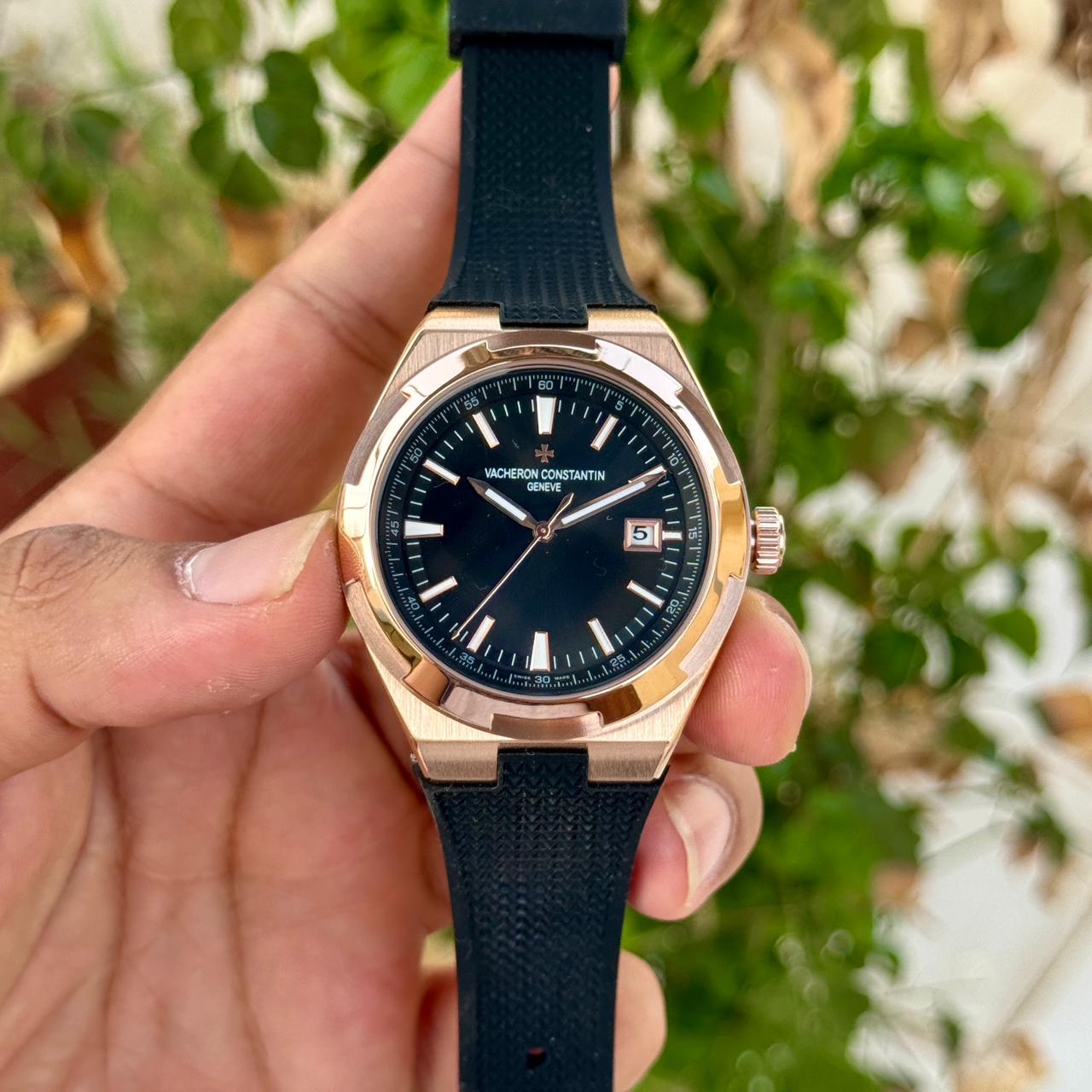 Vacheron Constantin Overseas Black Rose Gold Silicon Strap