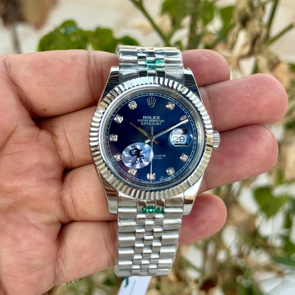 Rolex Date Just 41 Semi ETA Blue Dial Diamond Initials Jubilee Bracelet