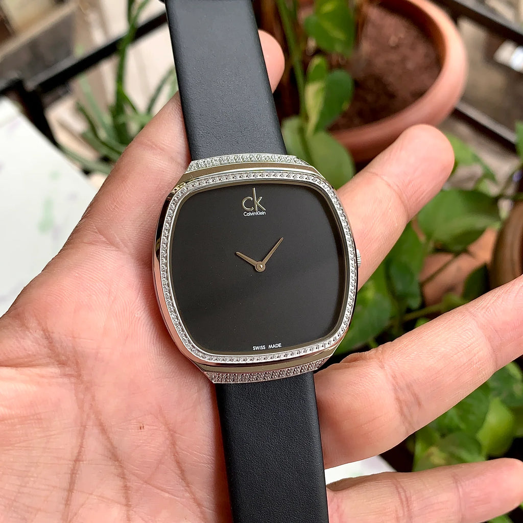 Calvin Klein Slim Diamond Bezel Black Quartz