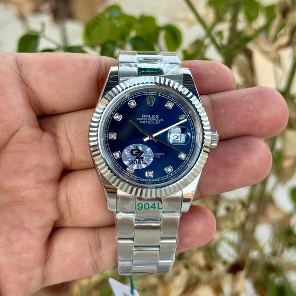 Rolex Date Just 41 Semi ETA Blue dial Diamond Initials Oyster Bracelet
