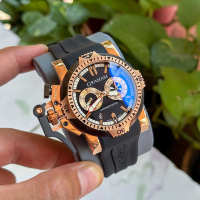 Graham Chronofighter Black Strap RG Bezel Quartz