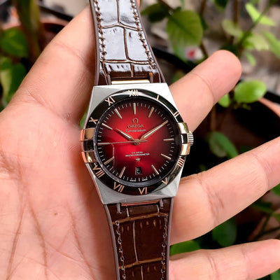 Omega Constellation Co-Axial Silver Maroon Dial