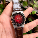 Omega Constellation Co-Axial Silver Maroon Dial