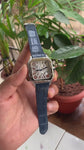 Cartier D’Santos Skeleton Silver Blue Leather