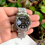 Rolex DayDate Silver Black Fluted Bezel Yz