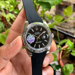 Rolex DateJust Fluted Bezel Black Strap Auto