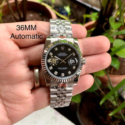 Rolex DateJust Silver-Black Diamond Figure 36MM Ladies