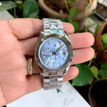 Rolex DayDate Silver Blue Needle Fluted Bezel Yz