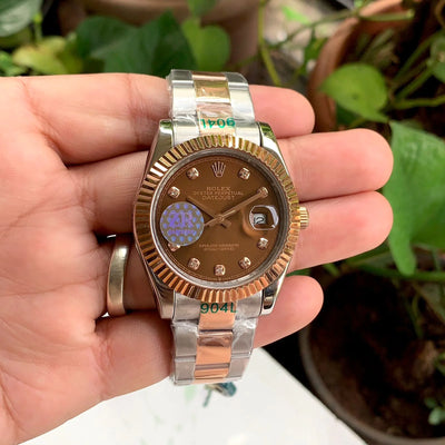 Rolex DateJust Silver-RG Fluted Bezel Diamond ZR