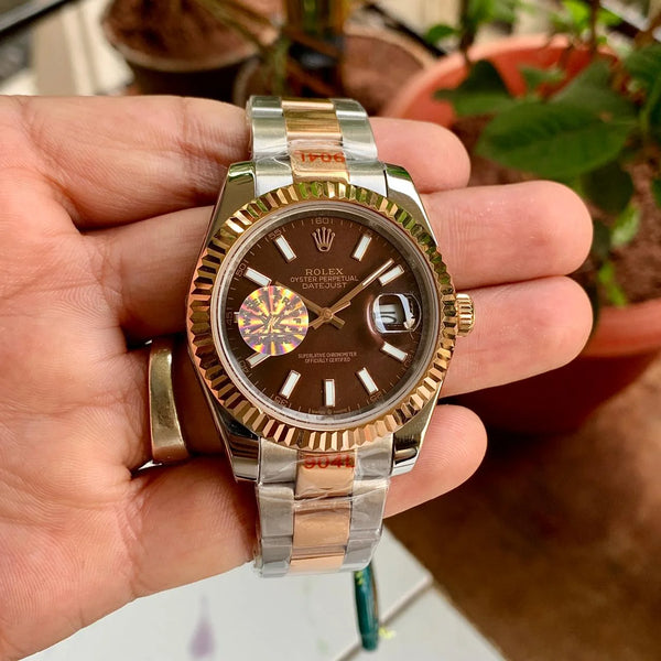 Rolex DateJust Oyster Silver-RG Fluted Bezel YZ