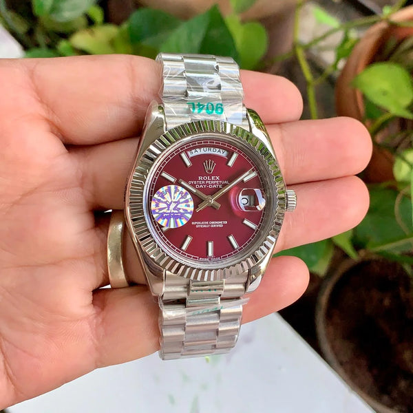 Rolex Day Date Silver-Cherry Dial Yz Factory