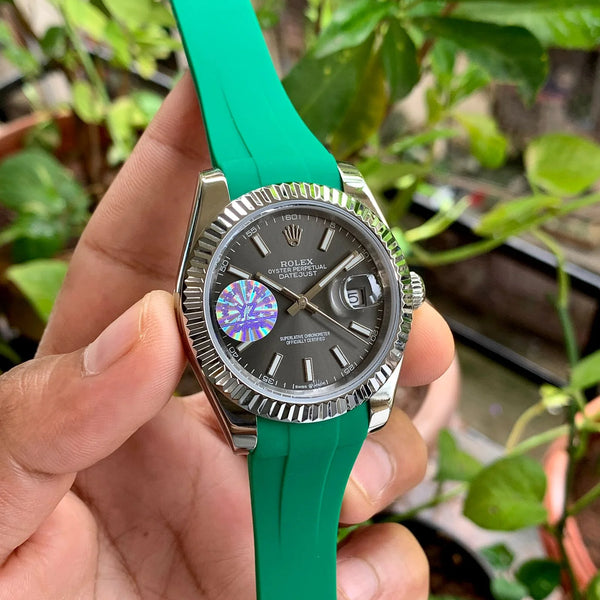Rolex DateJust Fluted Bezel Green Rubber Automatic