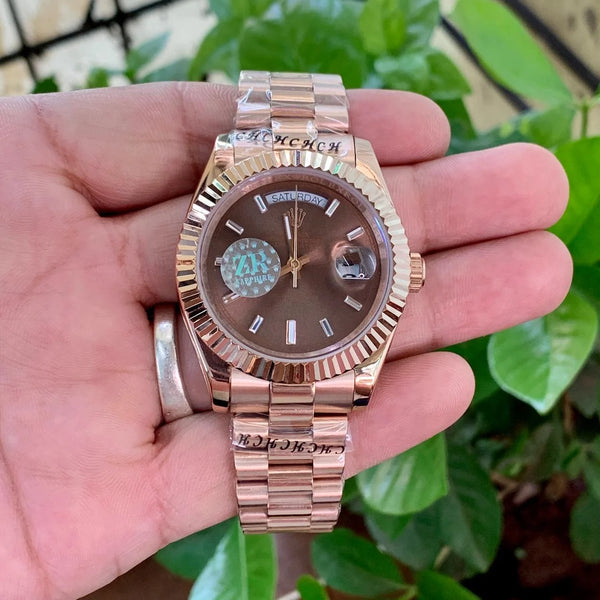Rolex Day-Date Full RG Fluted Bezel Diamond ZR