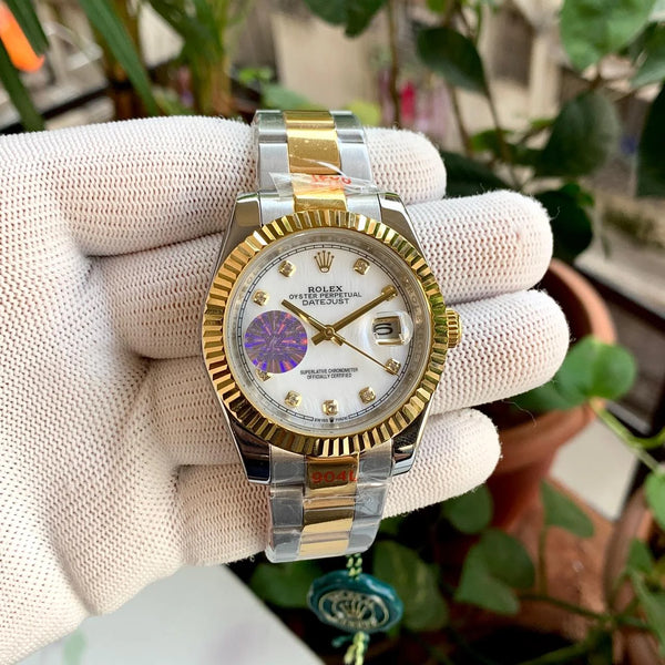 Rolex DateJust Oyster Silver-Gold Fluted White Diamond YZ