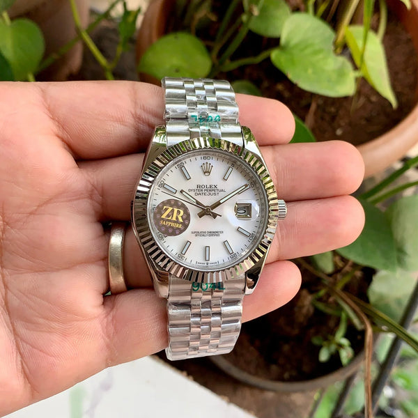 Rolex DateJust Silver Fluted Bezel White-Dial ZR